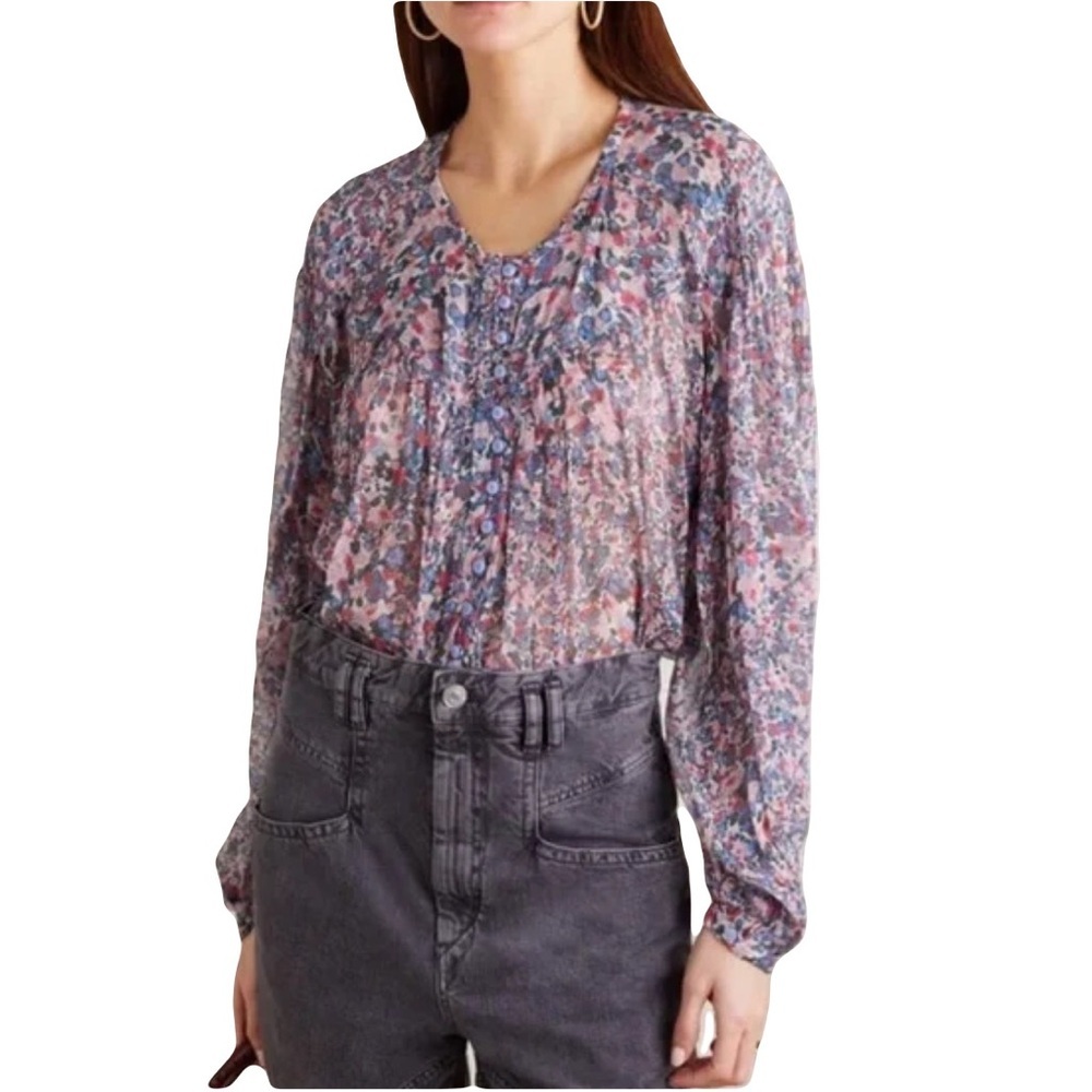 Isabel Marant Orionea Silk Floral Print Peasant Blouse Womens Size Large EUC
